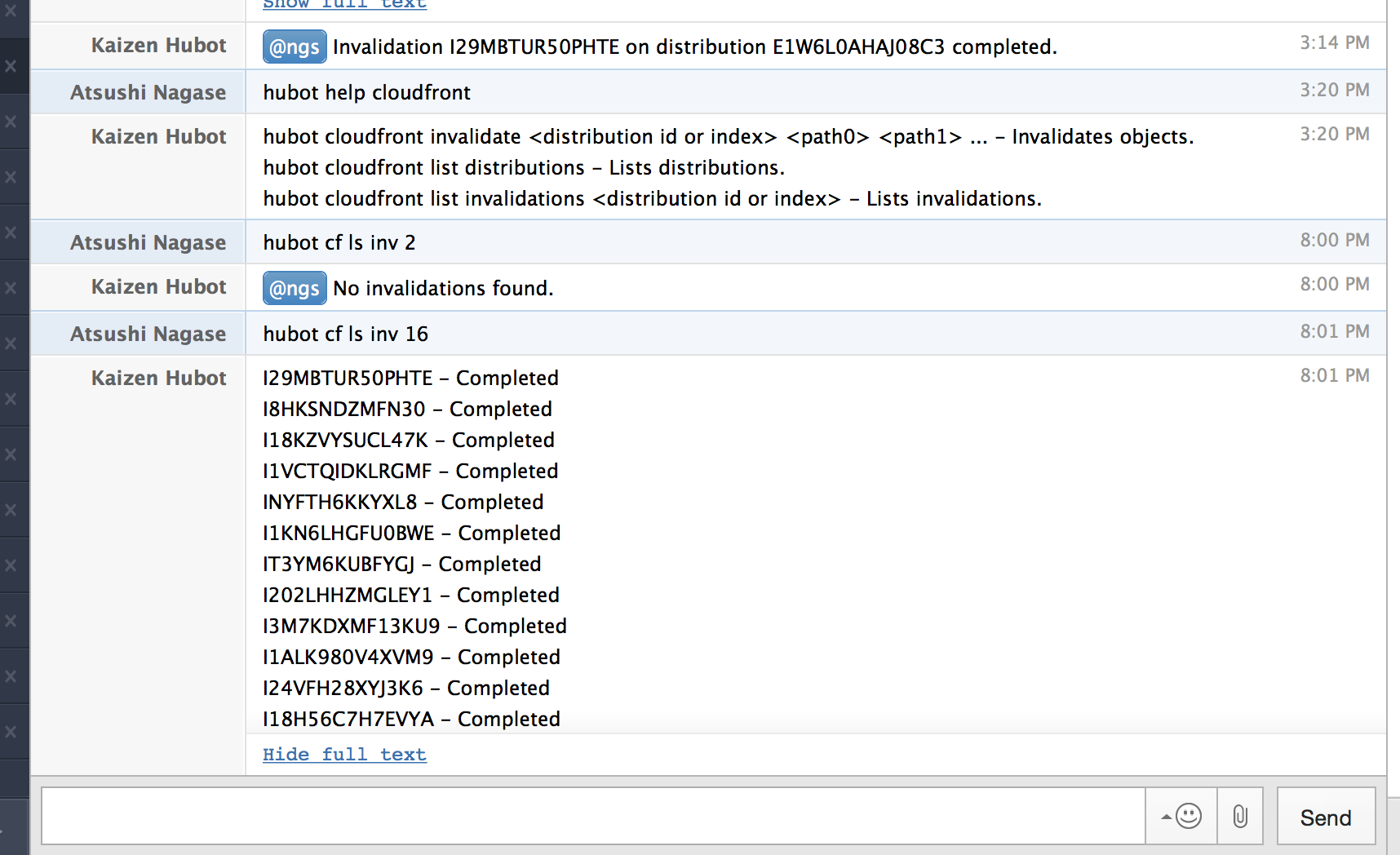 Fetch distributions and invalidate with hubot-cloudfront