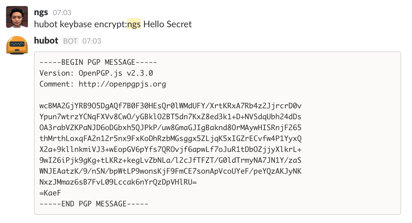 PGP encrypted messages for Keybase users in our chat rooms